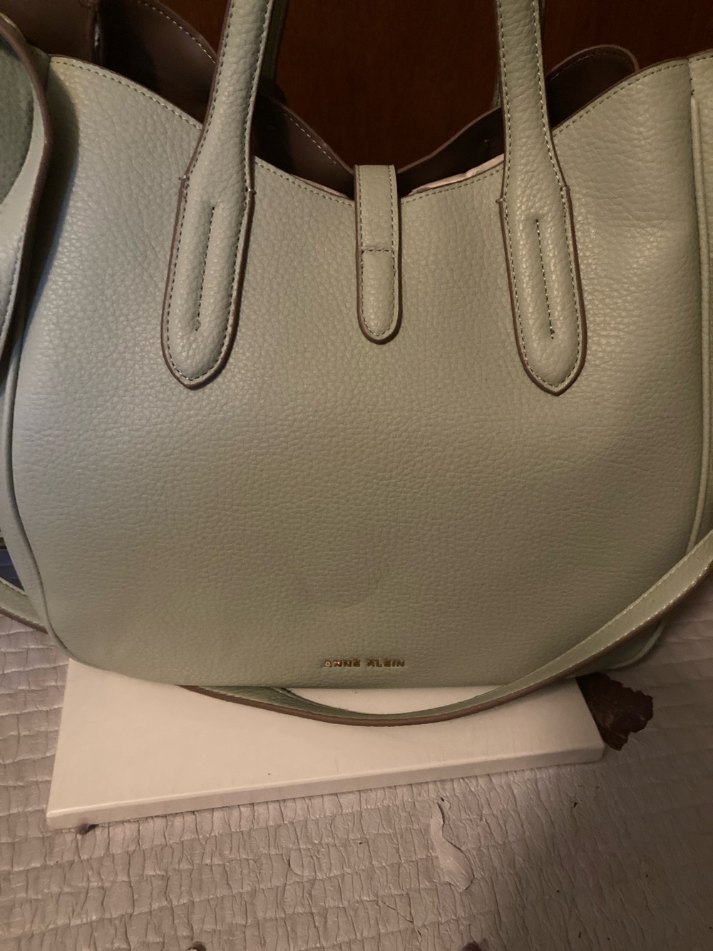 Anne Klein Mint Green Tote with Removable Brown Pouch - Picture 8 of 15